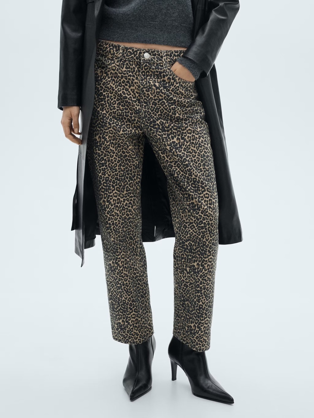Mango Brown Leopard Print straight jeans NWT